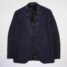 Custom Tuxedo Mens 38R 34x33 Slim Navy Blue Shimmer Satin Lapel Coat Pants Italy