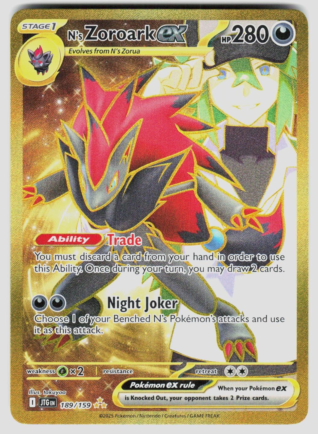 N'S ZOROARK EX 189/159 HYPER RARE JOURNEY TOGETHER POKEMON NM/M
