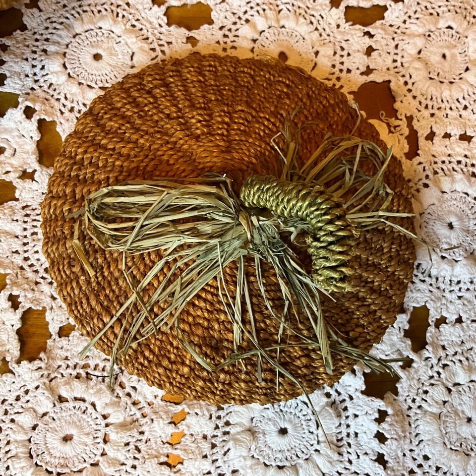 Cesta de calabaza decorativa tejida tapa otoño otoño cosecha acción de gracias aprox 10,5" Foto 4 de 4