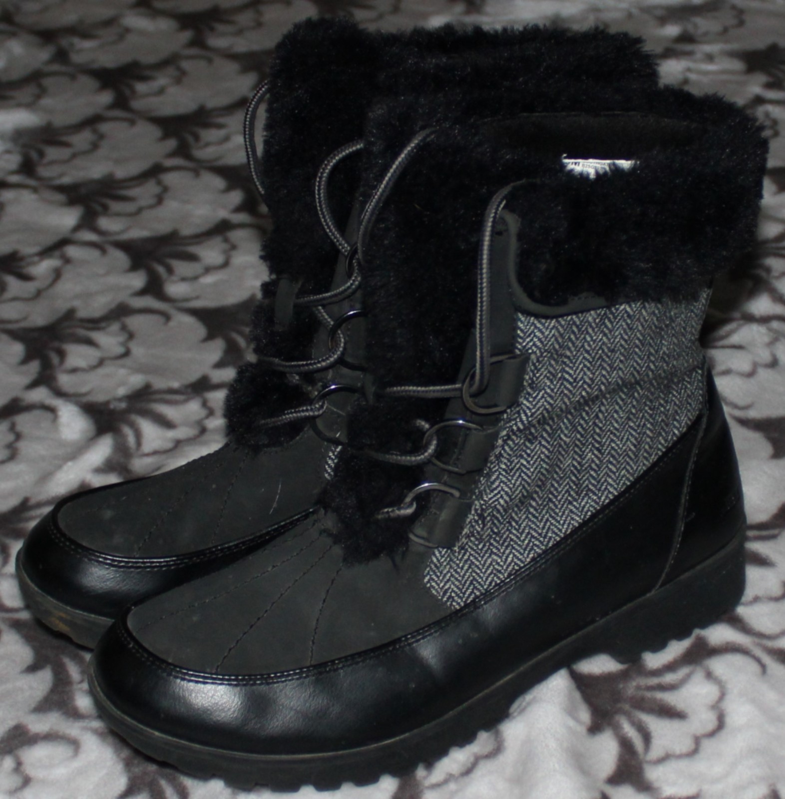 JBU*by Jambu*Southgate*Black Herringbone Lace Up Faux Fur Boots*Womens 9 M*Shoes