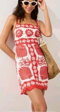 Farm Rio Red white ainika shell  premium linen mini dress Large