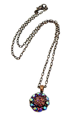 MONET Crystal Rhinestone Pendant Necklace Blue Purple Copper Tone Signed  16''
