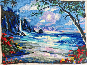2001 Dimensions Needlepoint Palm Tree Sea Coast Ocean 19 x 15 COMPLETED