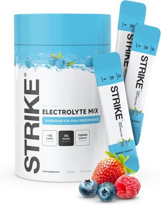 Strike Electrolytes | Zero Sugar Hydration Sachets with Sodium, 30 
