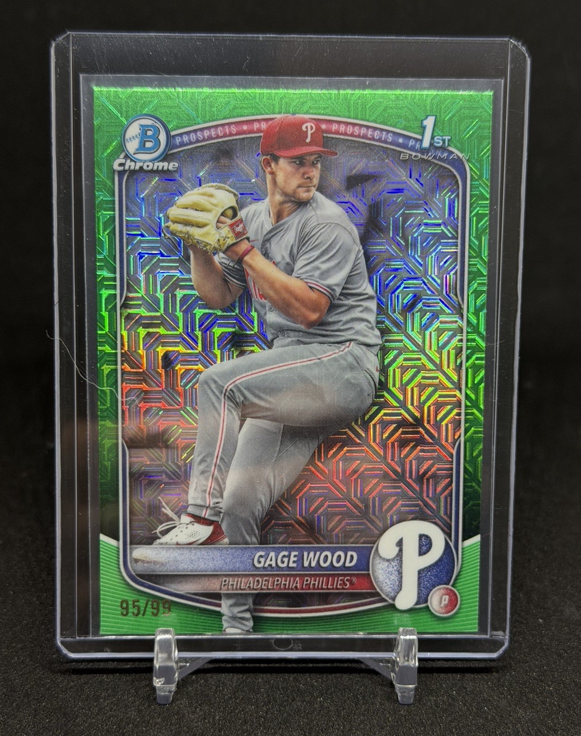 Gage Wood - 2025 Bowman Draft Mega 1st Chrome Green Mojo Refractor /99 Phillies