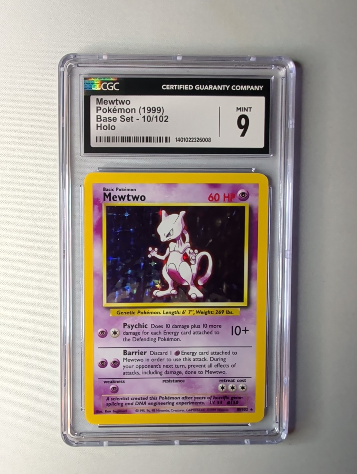 1999 Pokemon Base Set Mewtwo 10/102 Holo CGC 9 Mint WOTC Vintage Card
