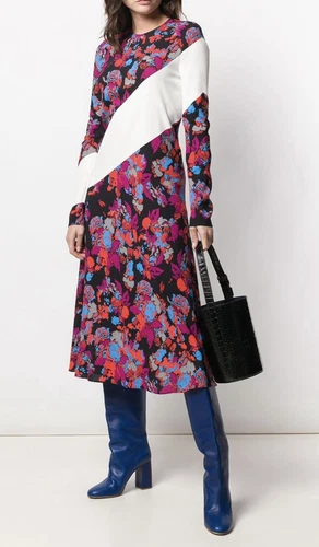 Abito midi Givenchy stampa righe floreali crepe viscosa taglia 38 nuovo con etichetta