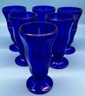 Six Vintage Anchor Hocking Cobalt Blue Ice Cream Sundae Glasses