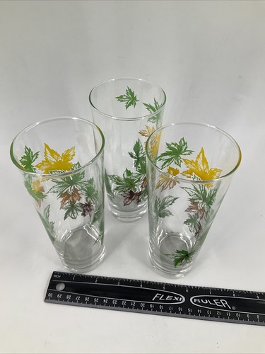 3 Vintage Salem China Autumn Maple Leaf Tall Tumbler 6 3/4" Glasses - Picture 8 of 9