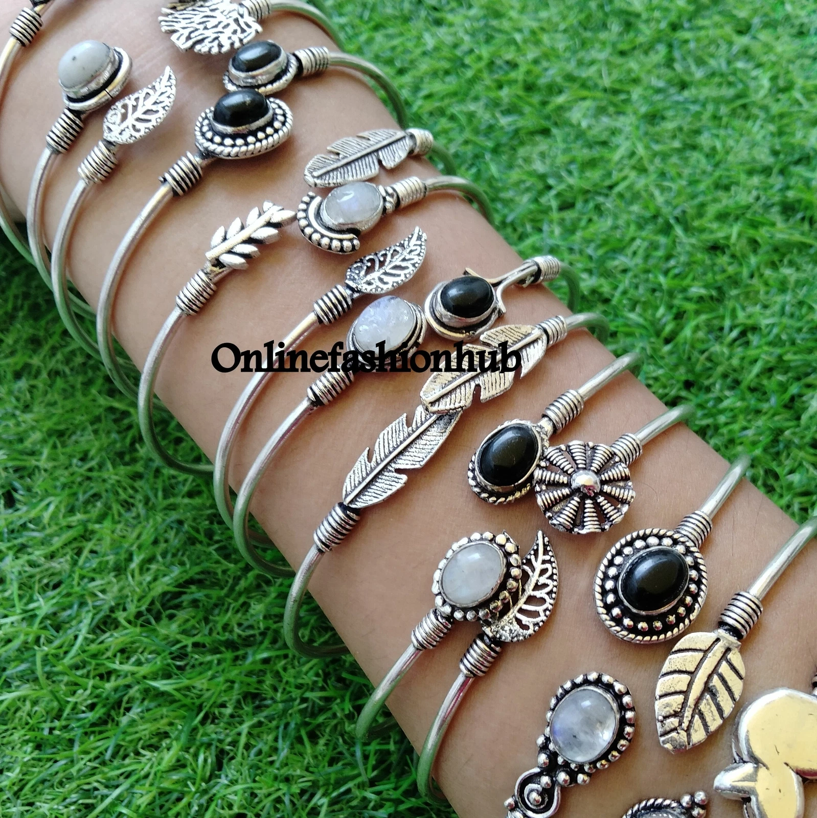 VALENTINO Lotto braccialetti preoccupazione argento sterling 925 placcato onice frizzante e pietre preziose miste ~