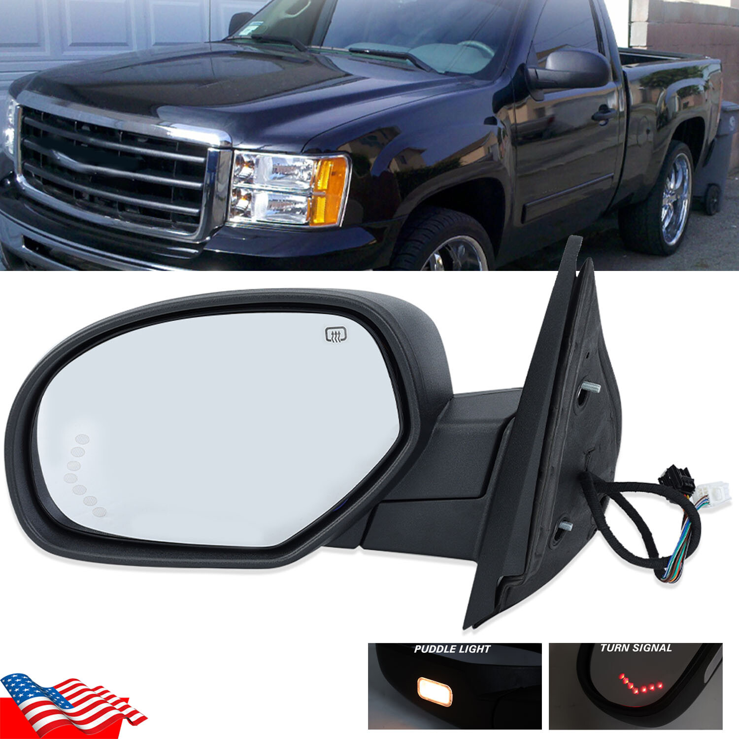 Power Fold Heated Puddle Signal Mirror Driver Side GMC Yukon 2007-2013