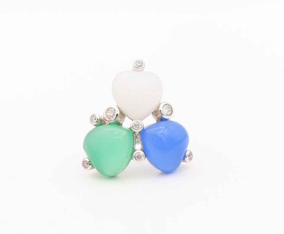 925 Sterling Silver Vintage Ring Amorphas Multi Color Chalcedony  Sz 7  RG30128 - Imagem 2 de 4