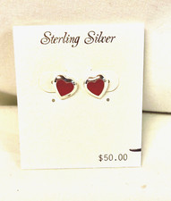 Sterling Silver Red Heart Love Valentine Stud Earrings NIB