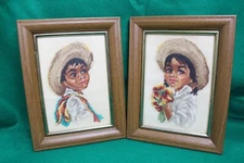 Vintage Jean McIntosh "Pepe" and "Pepita" Finished Framed Needlepoint