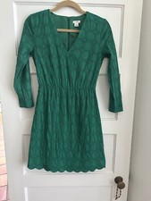 J. Crew Green Lined Eyelet Long Sleeve Dress w/ Scalloped Details- Size 00