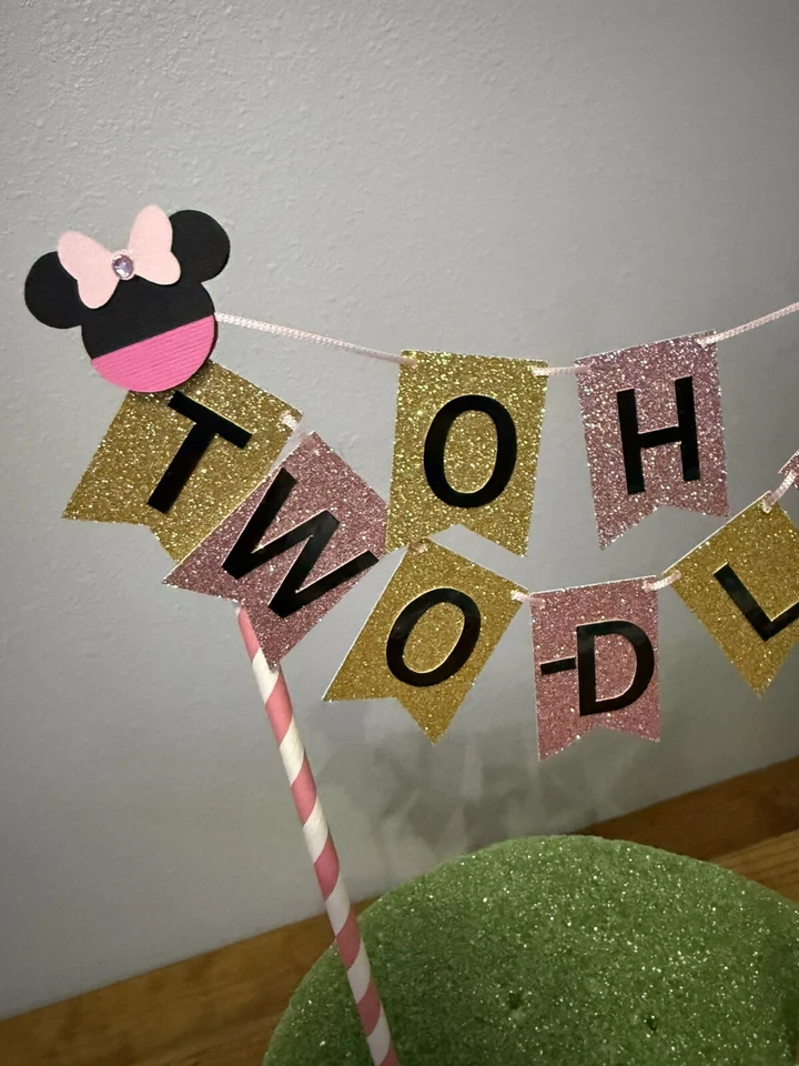 Estandarte inspirado en Disney Minnie Mouse Oh Two-Dles feliz cumpleaños dos pastel Foto 3 de 3