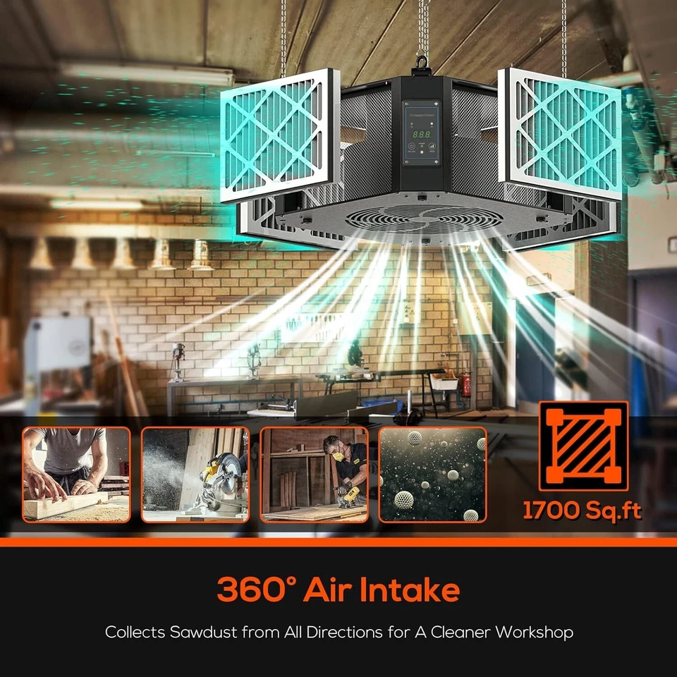 ABESTORM 360° Intake Air Filte 1350 CFM Woodworking Hanging Air Purifier 1700 sq - Image 2 of 4
