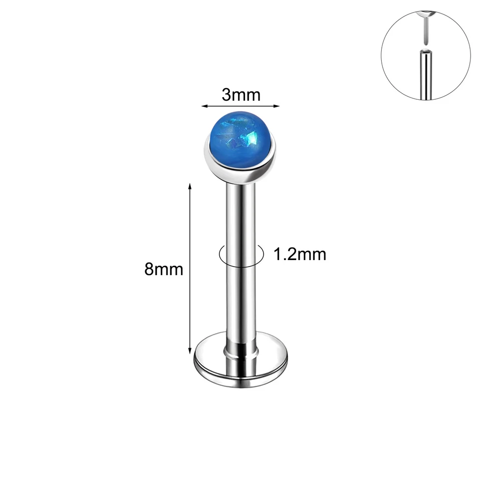 4Pcs Stainless Steel Labret Lip Stud Threadless Resin Opal Monroe Helix Piercing - Image 3 of 4