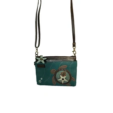 Chala Women Crossbody Bag Purse Turtle Green Brown Adjustable Strap Faux Leather