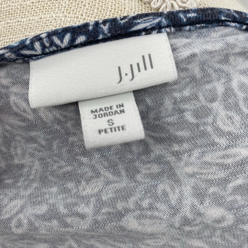 J Jill Sz Small Blue Paisley Floral Mixed Print Soft Midi Dress Short Sleeves - Picture 4 of 7