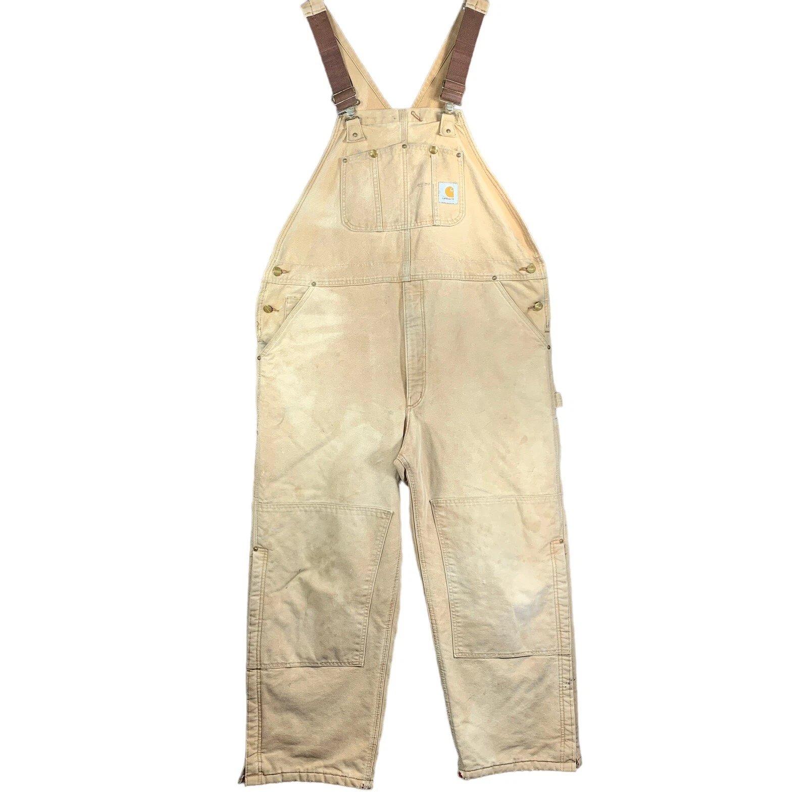 Carhartt Carpenter Brown Denim Bib Overalls Mens 40x30 Insulated Double Knee USA