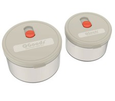 QG Set of 2 Round Plastic Food Storage Container with Lid 40 24 oz Light Gray
