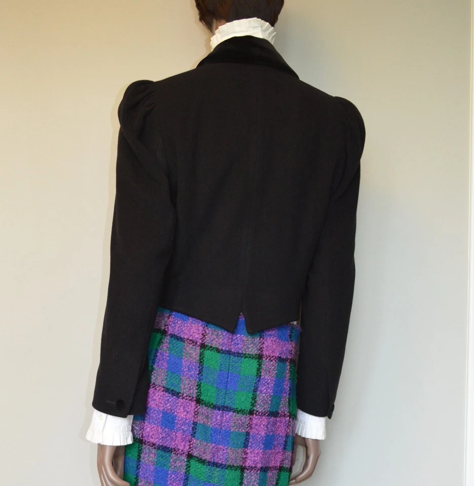 Chaqueta de montar victoriana vintage LAURA ASHLEY lana terciopelo S 6 10 negra Bridgerton Foto 4 de 4