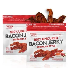 Wicked Cutz Sriracha Flavored Bacon Jerky 12g Protein Per Bag Tender & Easy t...