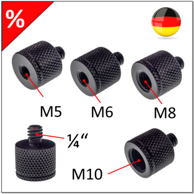 1 x Adapterschraube 1/4'' auf M5 / M6 / M8 / M 10 / Gewindeadapter aus Aluminium