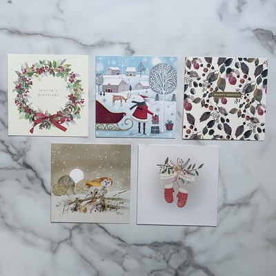 Charity Weihnachtskarten & Umschläge - 5er Pack - Festliche Wintergrüße Schnee