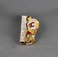 Calgary Flames Pin (VTG) -  Hockey Player in White Uniform - Inlaid Pin 
