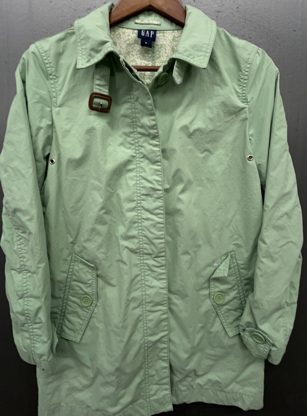 Gap Rain Trench Coat Women M Green Cotton Pockets Lined Preppy Old Money Jacket