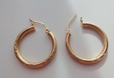 Designer Mark JTT Creolen Loop verziert strukturiert 10k Gelbgold runde Ohrringe 1,2gr