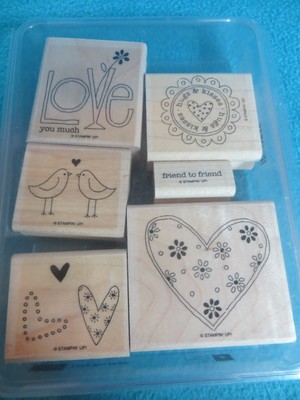 Stampin' Up! Love You Much Set of 6 Wooden Mounted Rubber Stamps 