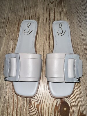 Sam Edelman Inez Pebble Grey Squared Open Toe Slip On Buckle Strap Slide 6.5