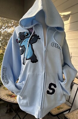 Disney Stitch Hoodie XXL Zip Licensed Ohana Embroidered