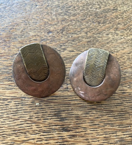 Signed Marjorie Baer Earrings Hammered Two Tone SF
