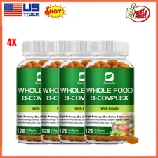 4 Bottles Vitamin B Complex 120Capsules B1,B2,B3,B5,B6,B7,B9,B12, Immune Support