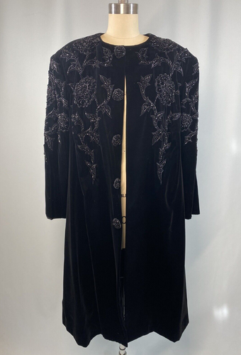 Vintage Velvet Jacket SIZE LARGE XL black beaded opera 50s 60s classic formal