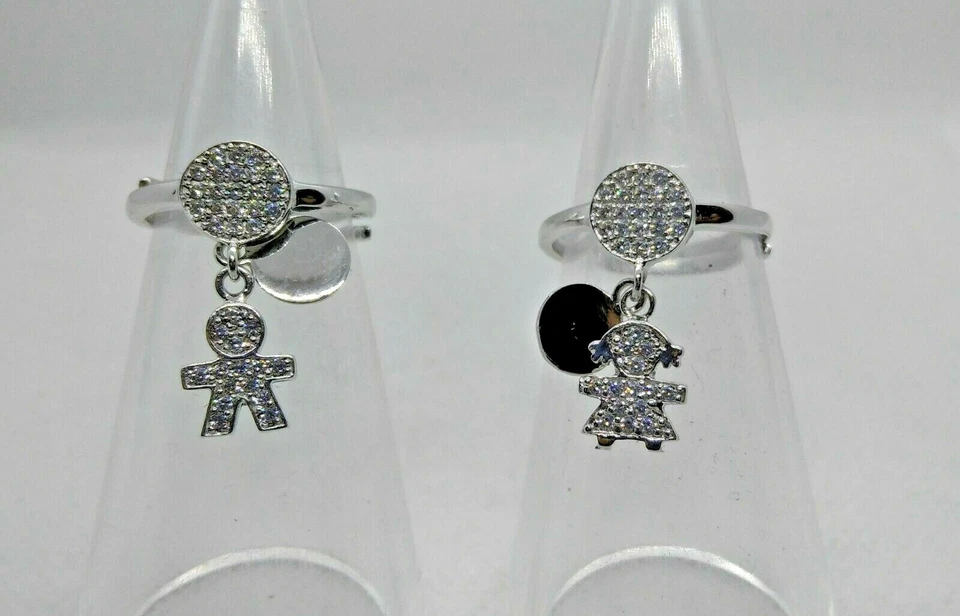 Anello Bebè-Boy & Girl in Argento 925/1000 Rodiato con Zirconi Extra Bianchi - Immagine 3 di 3