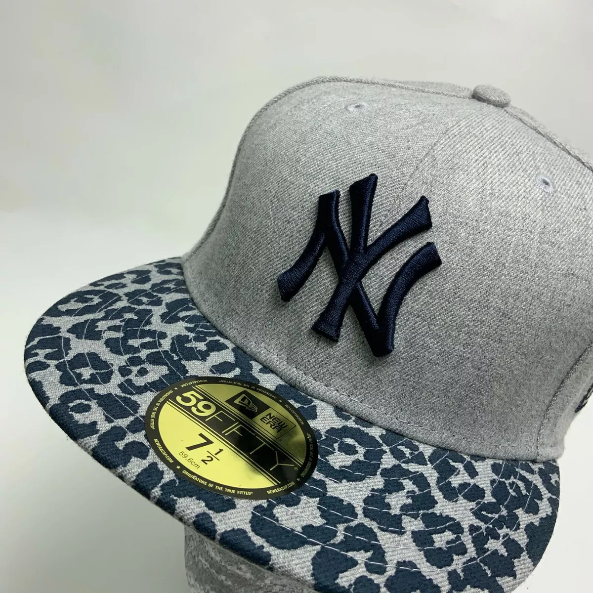 New Era Cap MLB NY Yankees Heather Grey Navy Leopard 59FIFTY Hat
