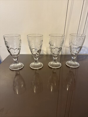 Arcoroc France Set Of 4 Clear Molded Embossed Fruit Design Goblets Nvr Used