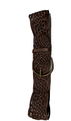 Ceinture Large Boho Chic – Marron Avec Plumes Et Métal – Taille S/M élastique – Occasion