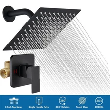 Shower Faucet Set Black Rain Shower Head Combo with Mixer Valve Kit Wall Mounted