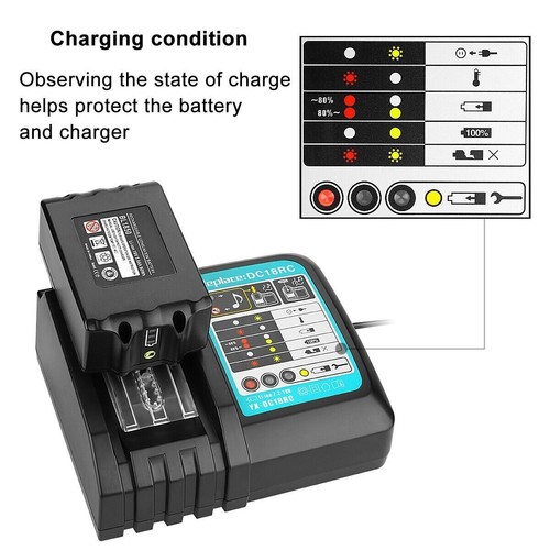 DC18RC Cargador Para Makita Cargador Rápido 18V Batería BL1850,DC18RA,14,4-18V Batería - Imagen 5 de 8