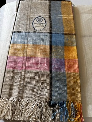 Vtg Made In Czechoslovakia Pure Linen 36/36  Table Runner, pattern Colors Pure
