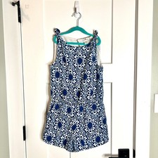 Vineyard Vines Tile Medallion Print Tie Sleeves Romper Beach Vacation Sz Large