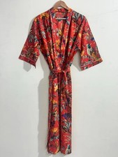 Orange Bird Women Cotton Robe Cover Up Kimono Boho Summer Nightwear DressingGown