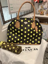 Coach Brown/Yellow Canvas & Leather Dome Satchel, Zip, Dust Bag, with umbrella