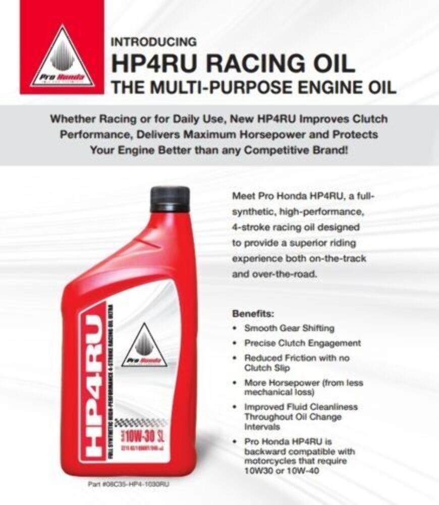 New OEM Honda HP4RU Full-Synthetic Racing Oil 10w30 - 1 QUART - 08C35-HP4-1030RU
